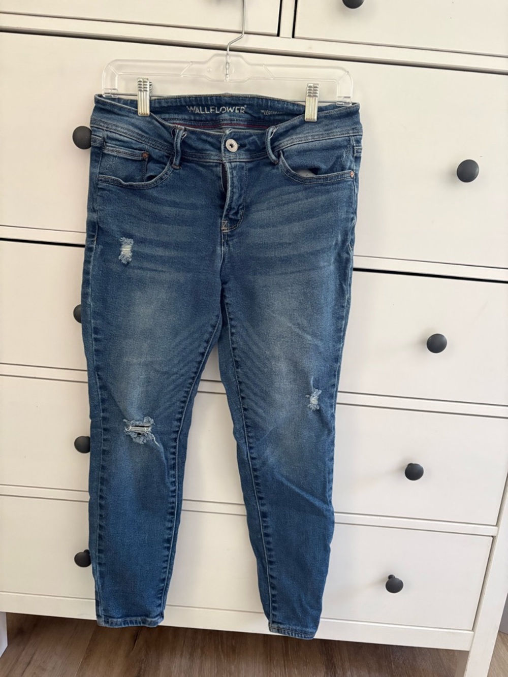 Wallflower Women's Skinny Distressed Blue Denim Jeans